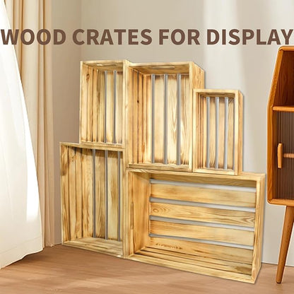 5 Pcs Wooden Crates for Display, Nesting Wood Crate for Storage, 5 Size | - Image 5