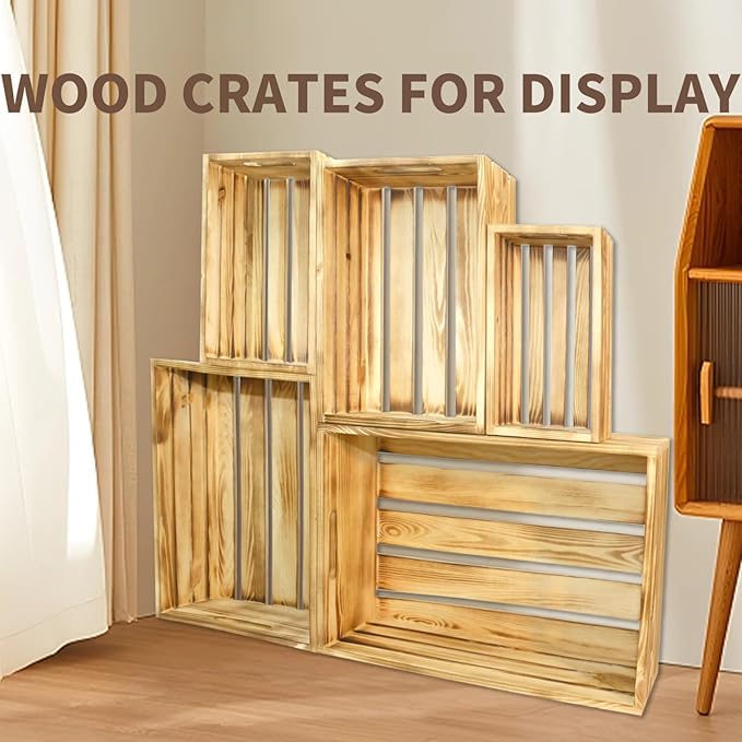 5 Pcs Wooden Crates for Display, Nesting Wood Crate for Storage, 5 Size | - Image 5