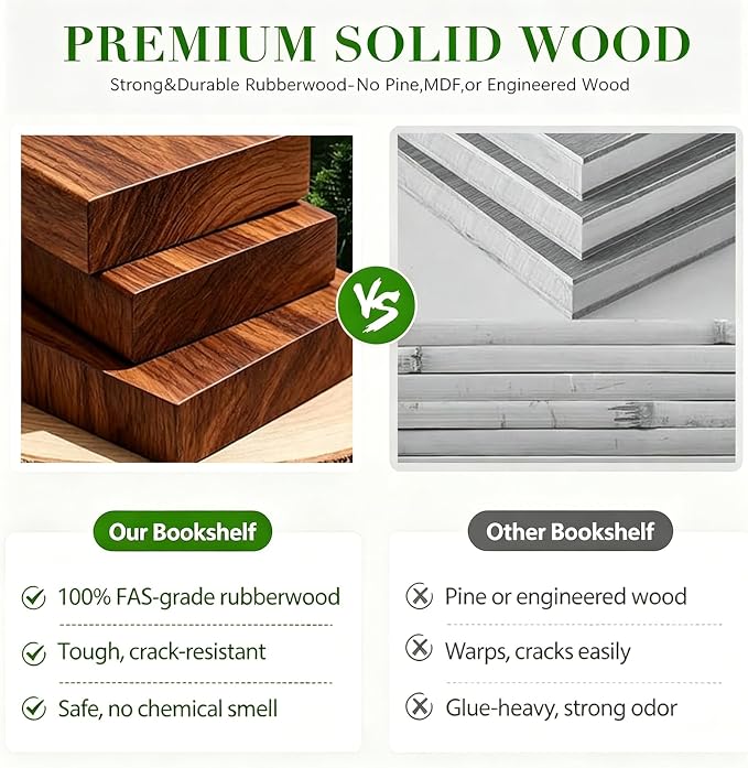 6 Tier 360° Rotating Solid Wood Bookshelf - Image 6