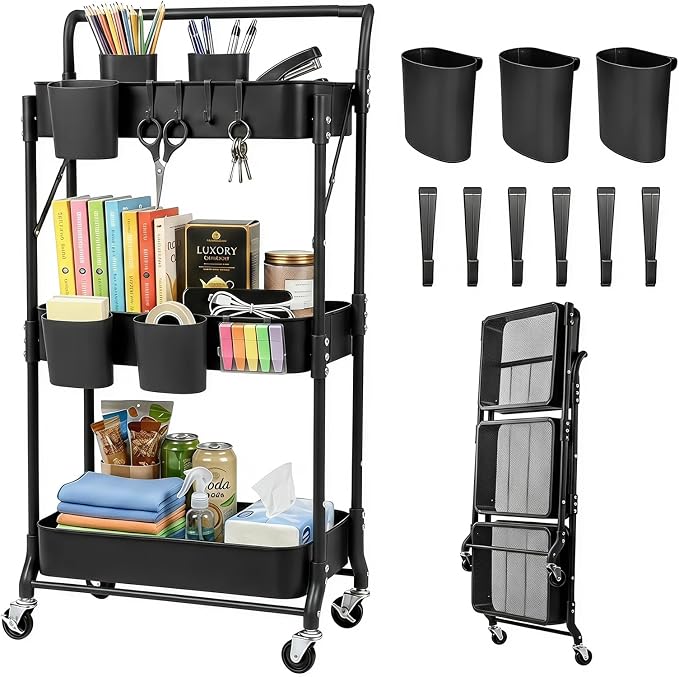 3 Tier Foldable Rolling Cart by Amatic