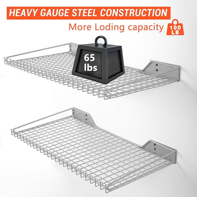 Wallmaster Heavy Duty Garage Wall Shelving 2 Pack 23.6"x11.8" Metal Wire - Image 6
