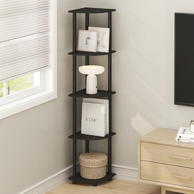 Furinno Turn-N-Tube Corner Shelf, 5-Tier Corner Bookshelf, Open Storage Shelves - Image 2