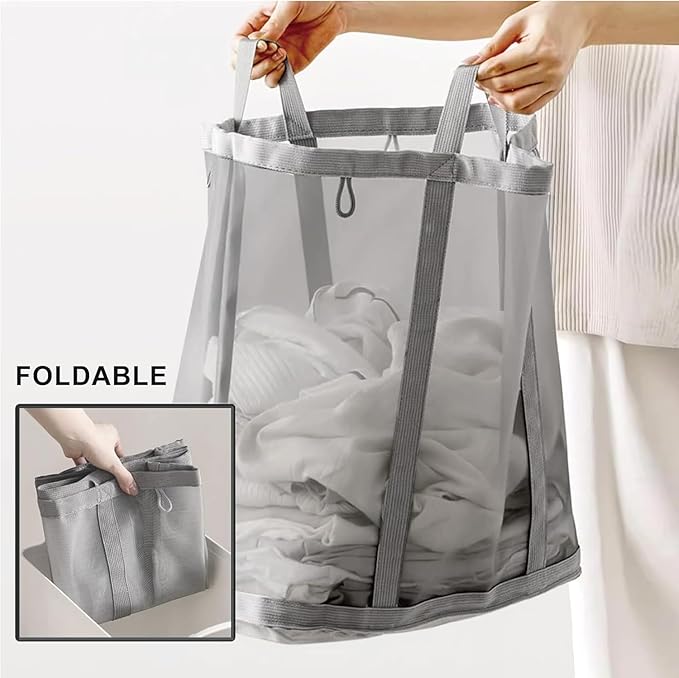 Mesh Bag with Handles, Collapsible Laundry Basket, Foldable Laundry Bag - Image 6
