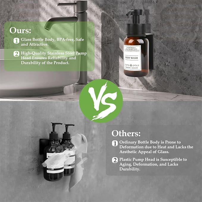 Glass Soap Dispenser with Pump and Wall Mount Holder, 8.5 Oz Shampoo and - Image 6