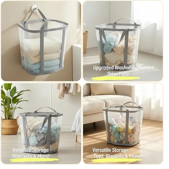 Wall-Mounted Foldable Laundry Basket, 41L Collapsible Mesh Laundry Hamper - Image 6