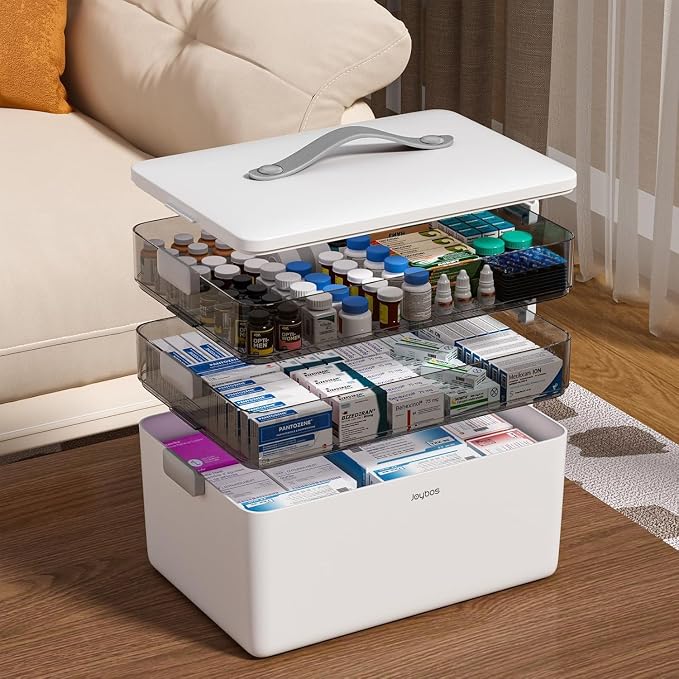 JOYBOS 3-Tier Medicine Storage Box Cabinet, Empty First Aid Kit Portable by JOYBOS