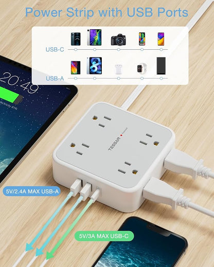TESSAN Power Strip Surge Protector 10 Ft Cord, 8 AC Outlets, 3 USB Charger - Image 4