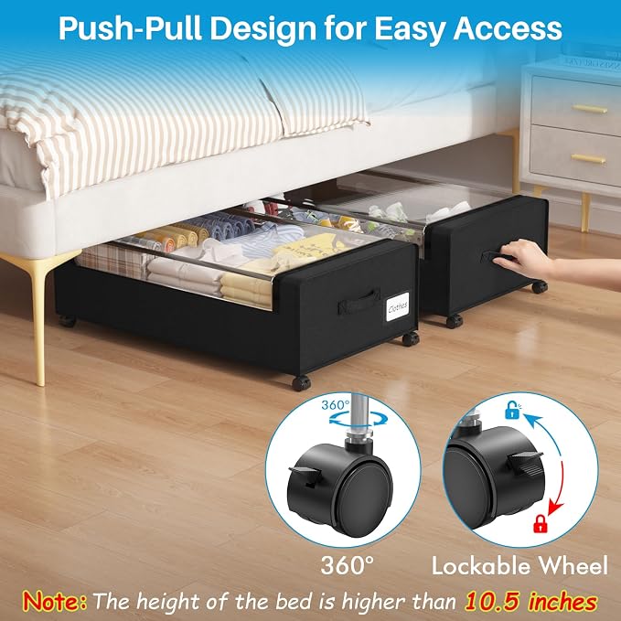 Under Bed Shoe Storage Organizer, 10 Inch Rolling Underbed Drawers - Image 4
