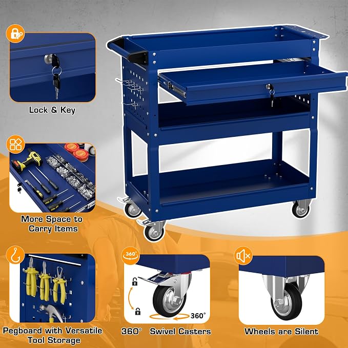 3 Tier Tool Cart on Wheels - Image 5