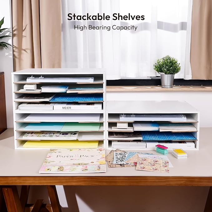 12x18 Construction Paper Organizer, 4-Tiers Paper Storage Shelf, Wooden Desk - Image 5