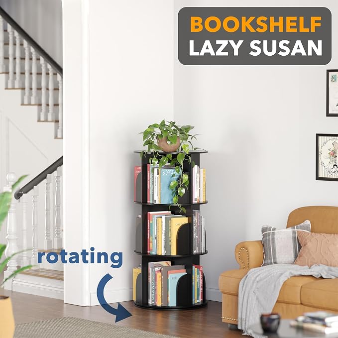 SpaceAid 3 Tier Rotating Bookshelf Tower, Spinning Bookcase Lazy Susan - Image 4