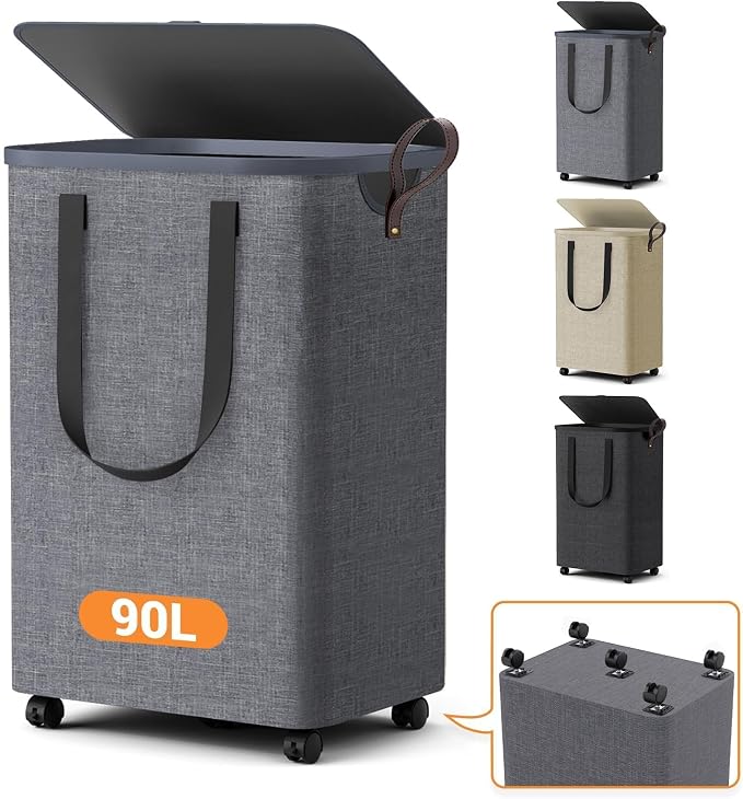 Laundry Basket with 5 Wheels, Tall Dirty Laundry Hamper, Rolling Laundry Basket by Unknown