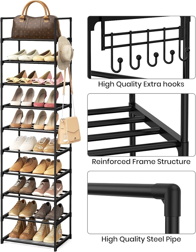 Narrow Shoe Rack 10 Tiers Tall Shoe Rack - Image 6