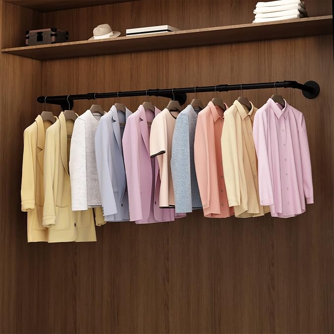 Wall Mounted Clothes Rack 52.6in, Industrial Pipe Clothing Racks Wall Mount - Image 8