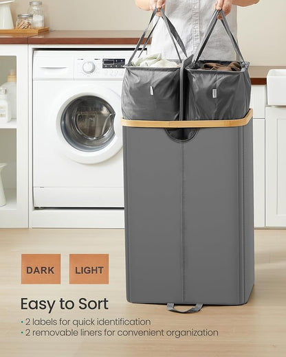 SONGMICS Laundry Hamper with Lids, Laundry Basket with 2 Compartments, 39 Gal. - Image 4