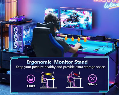 AODK 63 inch Gaming Desk with PC Display Stand, Reversible Steel Wood Computer - Image 7