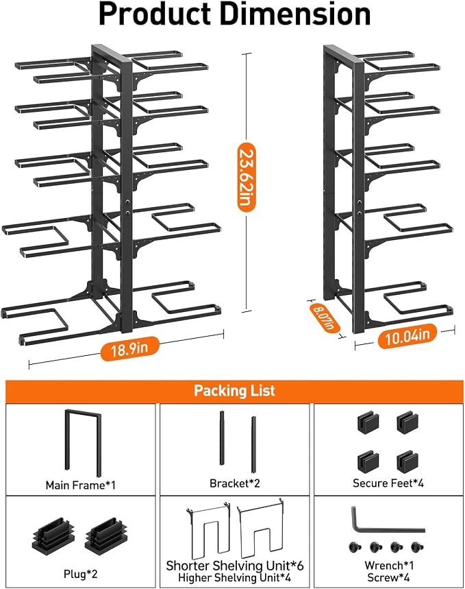 ORDORA Pots and Pans Organizer under Cabinet 23.62" Height, 10-Tier Kitchen - Image 3