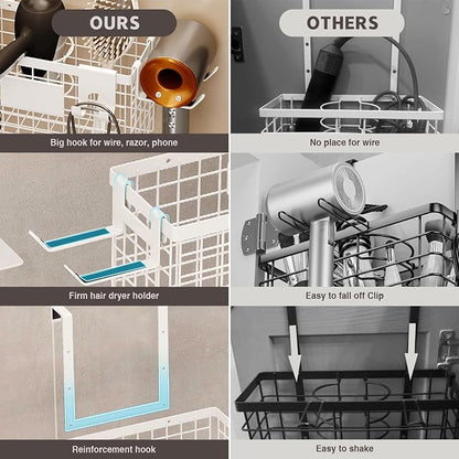 Hair Dryer Holder Cabinet Door 3-in-1 Adhesive Hair Tool Organizer Wall Mounted - Image 6