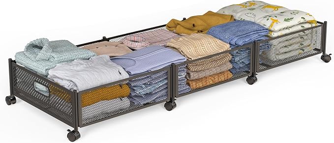Under Bed Storage With Wheels, 47.2''/90lbs/57.6L, Metal Frame Under Bed by Gvztxoe