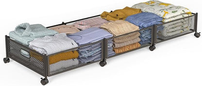Under Bed Storage With Wheels, 47.2''/90lbs/57.6L, Metal Frame Under Bed by Gvztxoe