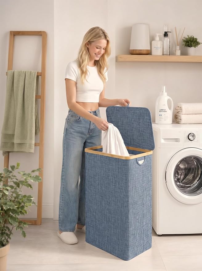 iEGrow Laundry Basket with Lid, 110L Large Laundry Hamper with Banboo Handle - Image 6