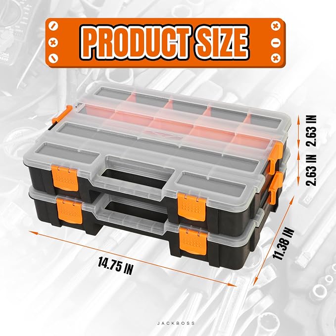 Jack Boss Tool Box with Transparent Lid, Single Side 17-Compartments Organizer - Image 2