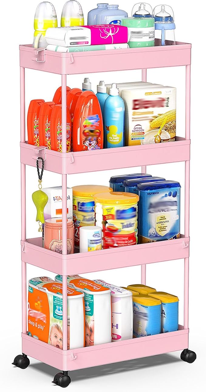 SPACEKEEPER Storage Cart 4-Tier, Bathroom Rolling Cart Utility Storage by SPACEKEEPER