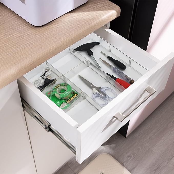 ZEXALOR Adjustable Clear Drawer Organizer, Plastic Drawer Divider Tray - Image 6