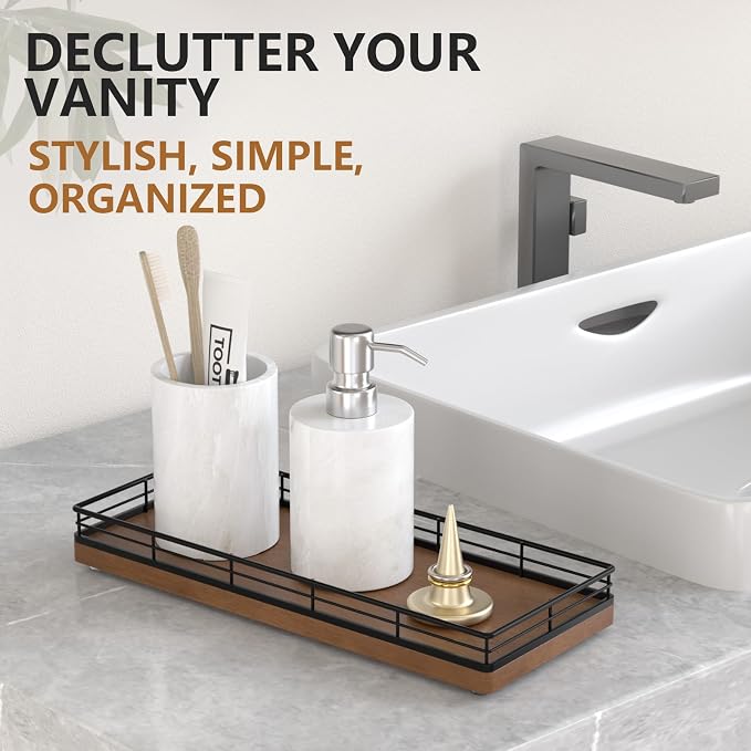 Bathroom Tray for Counter Top Organizer – Oak Wood Vanity Tray - Image 3