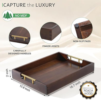 Joy&Grace Ottoman Tray for Living Room, Large Acacia Wooden Serving Tray - Image 2