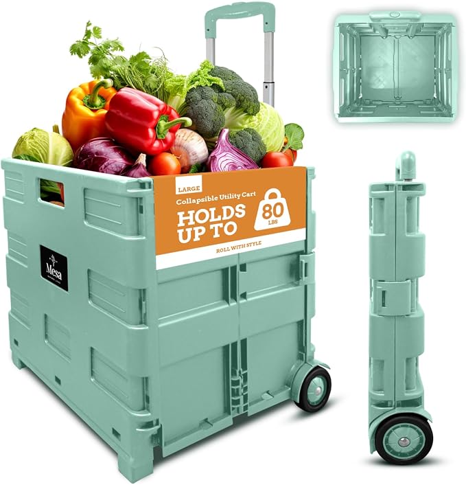 Ultra-Slim Rolling Collapsible Storage Pack-N-Roll Utility-carts, by Inspired+Living