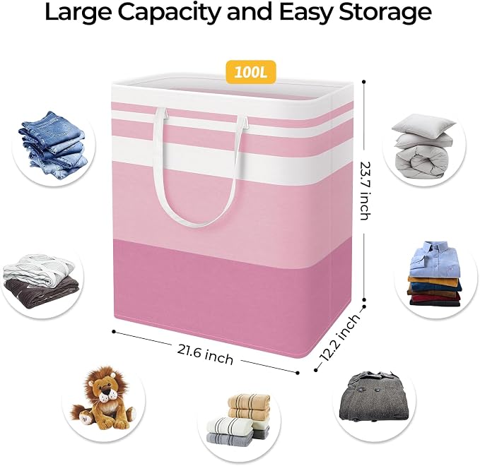HomeHacks 2 Pack Large Laundry Baskets, Waterproof, Freestanding Laundry Hampers - Image 4