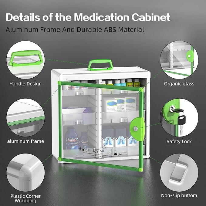Lockable Medicine Cabinet with 6 Removable Trays, Wall Mounted & Portable - Image 3