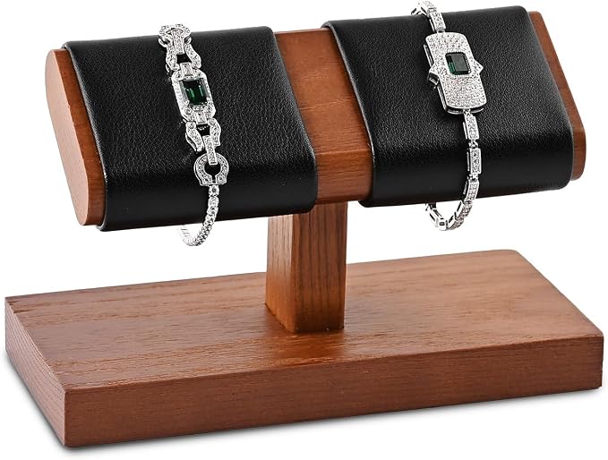 Oirlv Solid Wood Double Watch Display Stand Watch Bracelet Organizer（Black） - Image 6