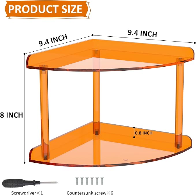 2 Tier Acrylic Corner Shelf Organizer Storage 9.5x9.5x8 Inch, Study Room - Image 2