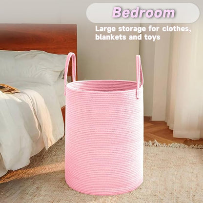 Large Woven Laundry Basket Hamper, 60L Cotton Rope Storage Bin - Image 4