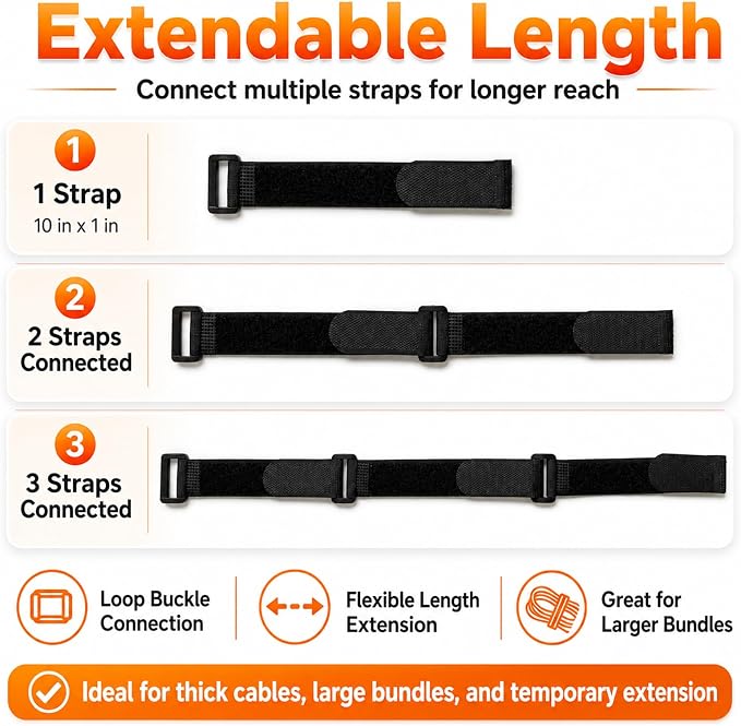 Ysenchan Hook & Loop Straps, Reusable Adjustable Nylon Cinch Cable Straps - Image 5