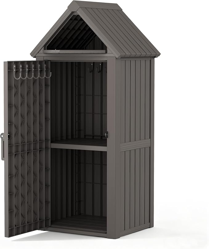 Vertical Outdoor Storage Shed, Waterproof Resin Outdoor Storage Cabinet by WTFGO