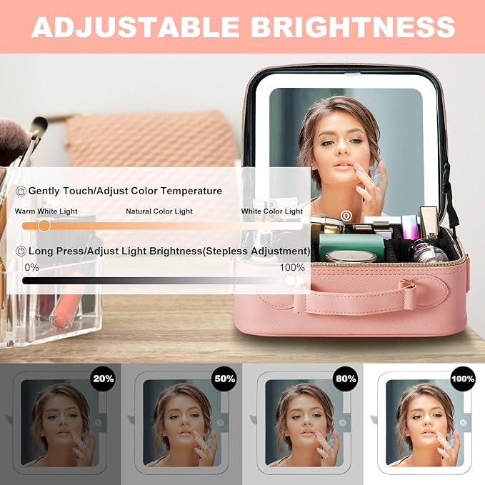 Mocado Travel Makeup Bag with LED Lighted Mirror, Travel Makeup Organizer - Image 5