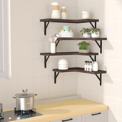 ROMGUAR CRAFT Corner Floating Shelves Wall Mounted Set of 4, Rustic Wood - Image 2