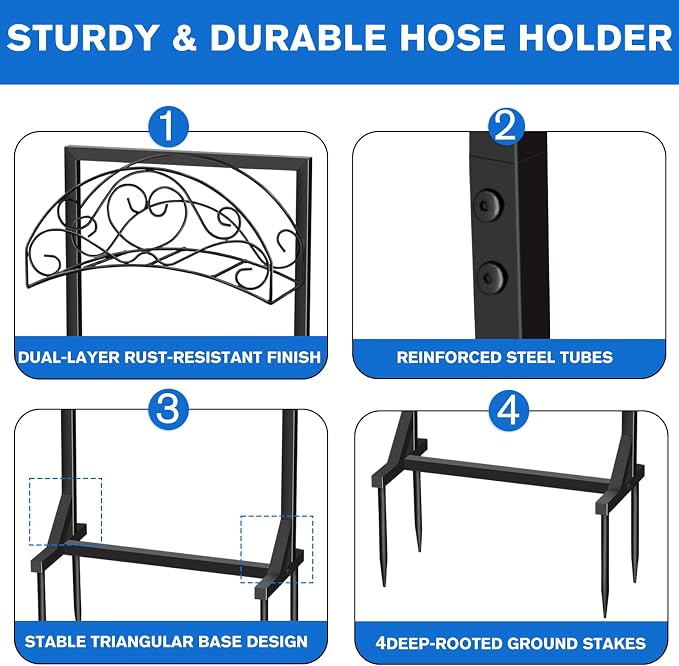 Garden Hose Holder, Freestanding Hose Reel Stand 4 Spikes, Heavy Duty Water - Image 6