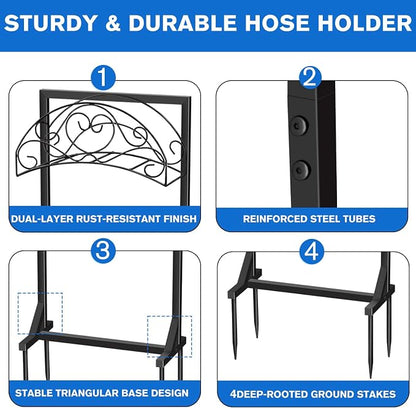 Garden Hose Holder, Freestanding Hose Reel Stand 4 Spikes, Heavy Duty Water - Image 6