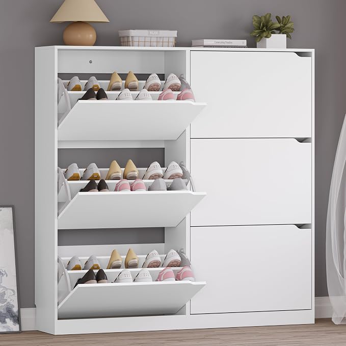 BORNOON Shoe Cabinet with 6 Flip Drawers, Slim Narrow Shoe Storage Cabinet by BORNOON