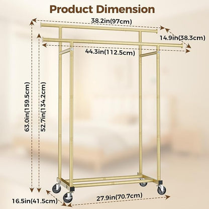 HYSEYY Double Rods Clothes Rack, Sturdy Rolling Clothing Rack, Portable - Image 3