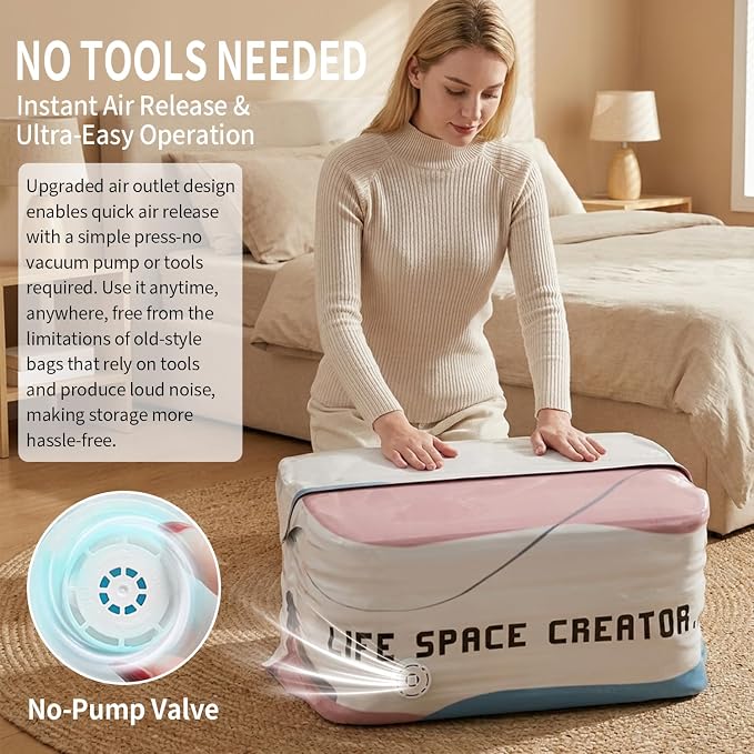 3 PACK No-Pump Vacuum Storage Bags, Large Cube Vacuum Seal Bags, Space Saver - Image 3