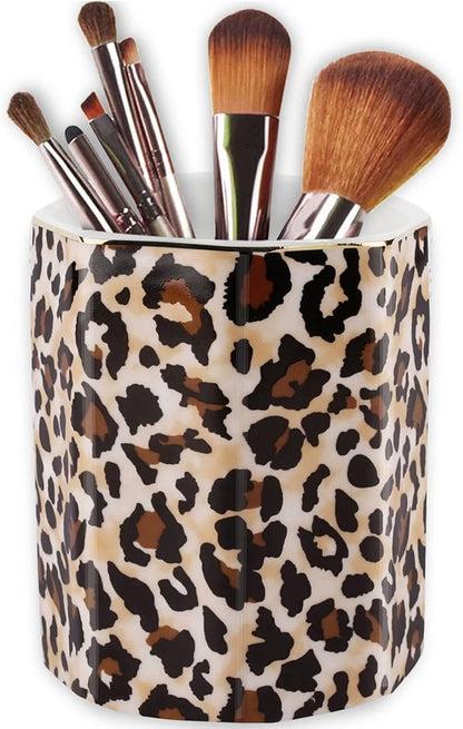 Jwest Pen Holder, Makeup Brush Holder Ceramic Shiny Gold Leopard Cheetah by Jwest