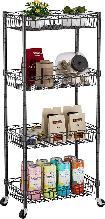 4 Tier Shelf Wire Shelving Unit Adjustable Storage Shelves Big Basket Rack by Golpart