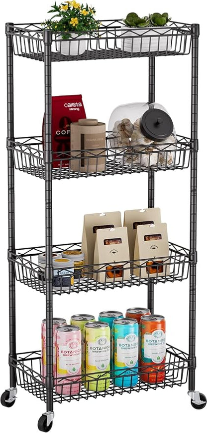 4 Tier Shelf Wire Shelving Unit Adjustable Storage Shelves Big Basket Rack by Golpart