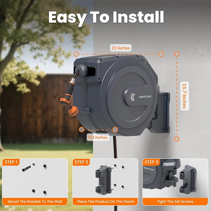 Giraffe Tools AW30 Wall Mounted 1/2" x 100 ft Garden Hose Reel, Retractable - Image 8