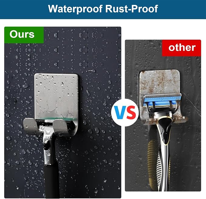 Diesisa Razor Holder for Shower + Adhesive Wall Hooks, Premium 304 Stainless - Image 5